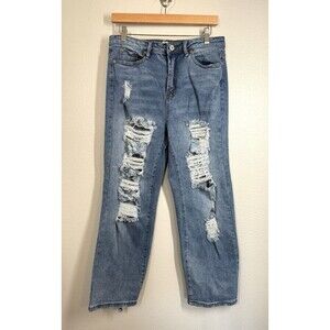 Almost‎ Famous Straight Leg Distressed Dad Jeans Size 9 Juniors Denim Rue21 EUC